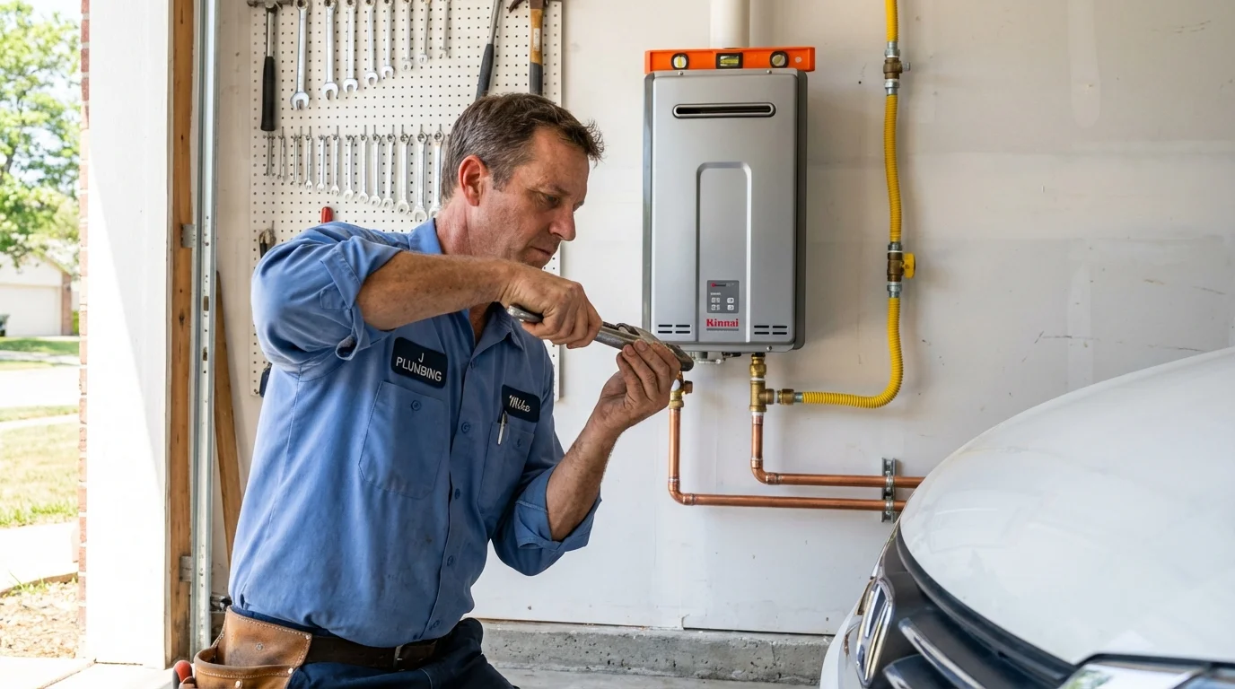Tankless water heater installation by a Johns Plumbing LLC plumber in Burlington